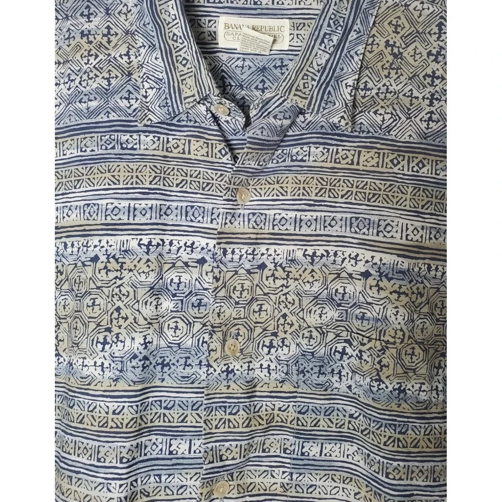 Vintage Banana Republic Safari Travel Short Sleeve Button Abstract Shirt Mens XL